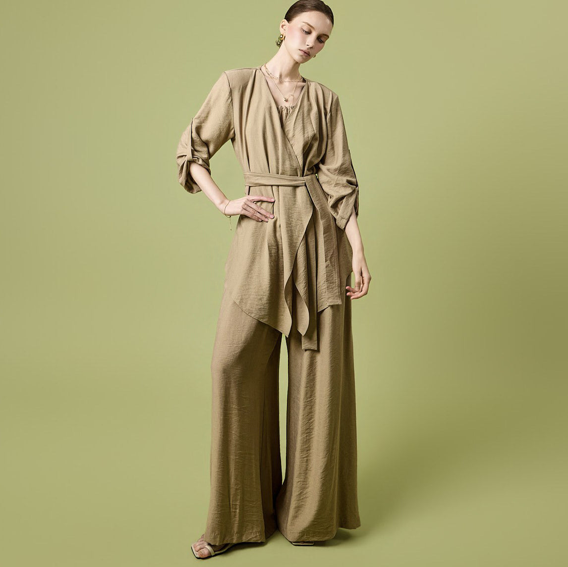 TP2394 Cardigan Sleeveless Top Pants Three-Piece Set