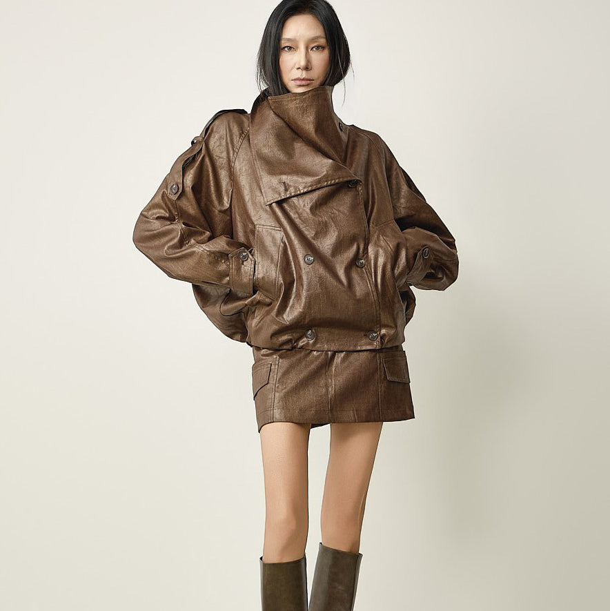 J3303 Washed Leather Trench Jacket