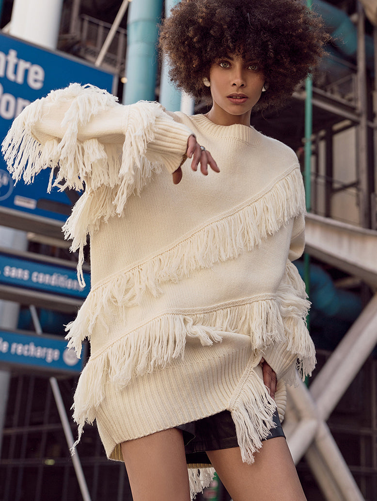 MBDE001 Fringe Oversized Fit Long Knit