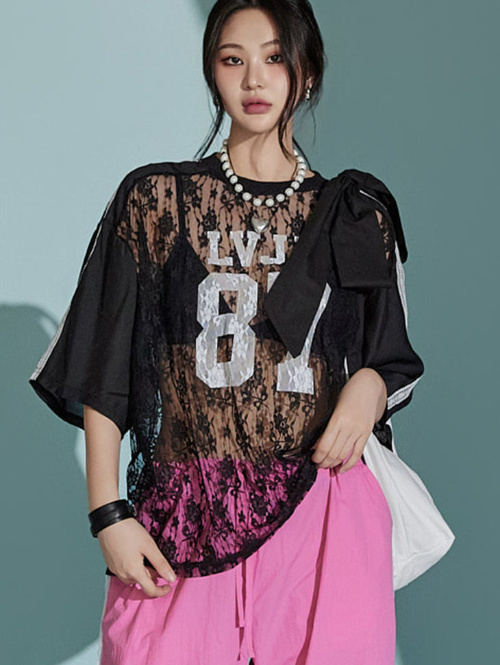 E3388 Lace Sheer Top