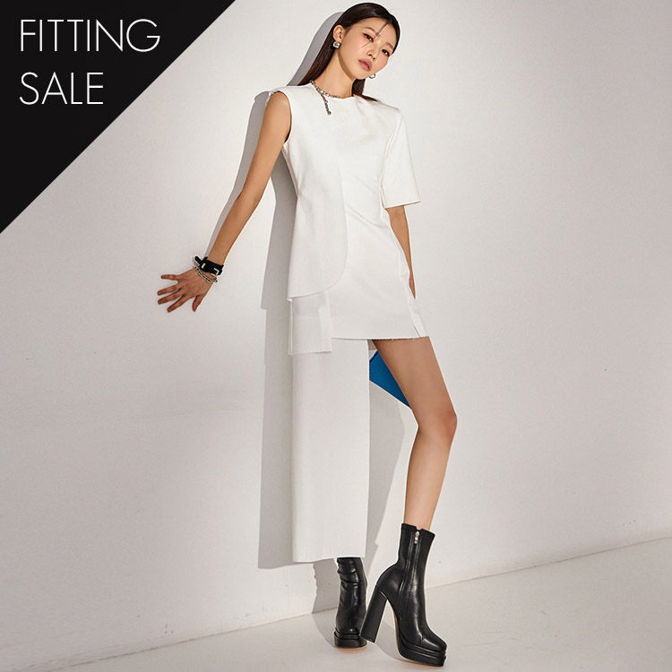 PS3075 不平衡 袖 苗條的 微型 連衣裙*Fitting sale*