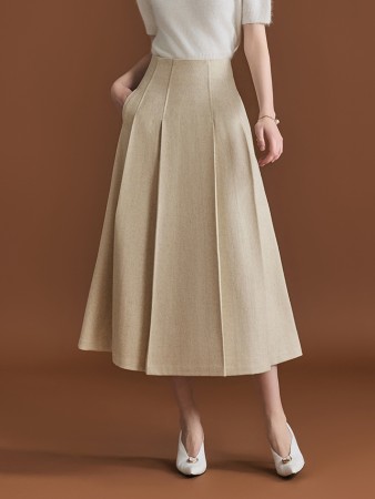 SK2620 羊毛褶皱中长半身裙 Korea