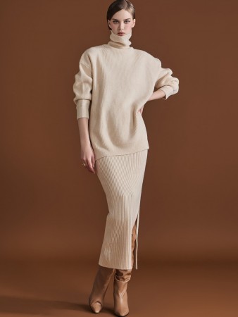 D4849 羊毛高领针织裙两件套 Korea
