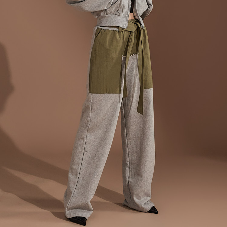 P3052 拼色口袋可弯曲运动裤（背带套装）