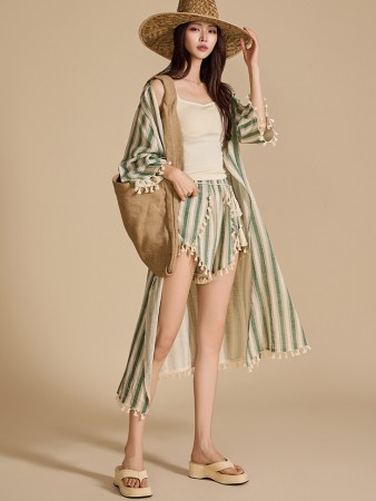 TP1901 条纹长袍和裤子套装 Korea