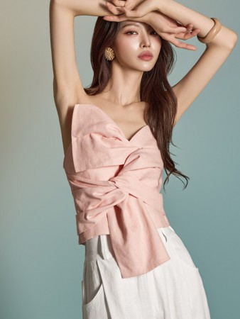 B9157 苎麻麻花抹胸衬衫 Korea