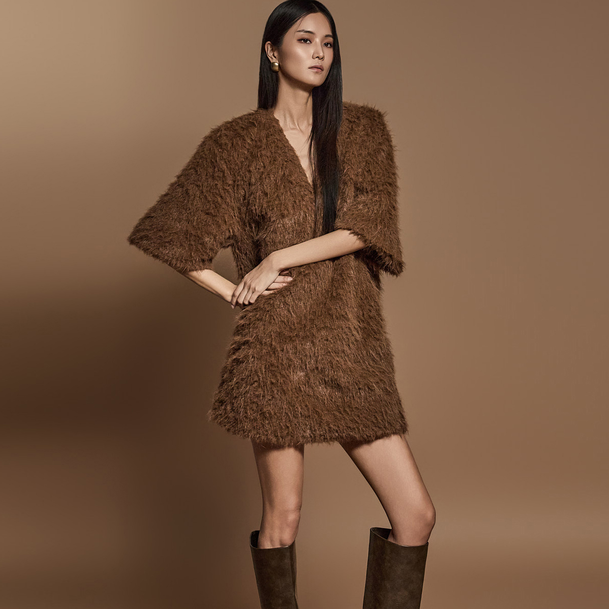 D9511 圈圈呢迷你连衣裙