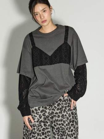 E4069 花紋 层叠式 上衣 Korea