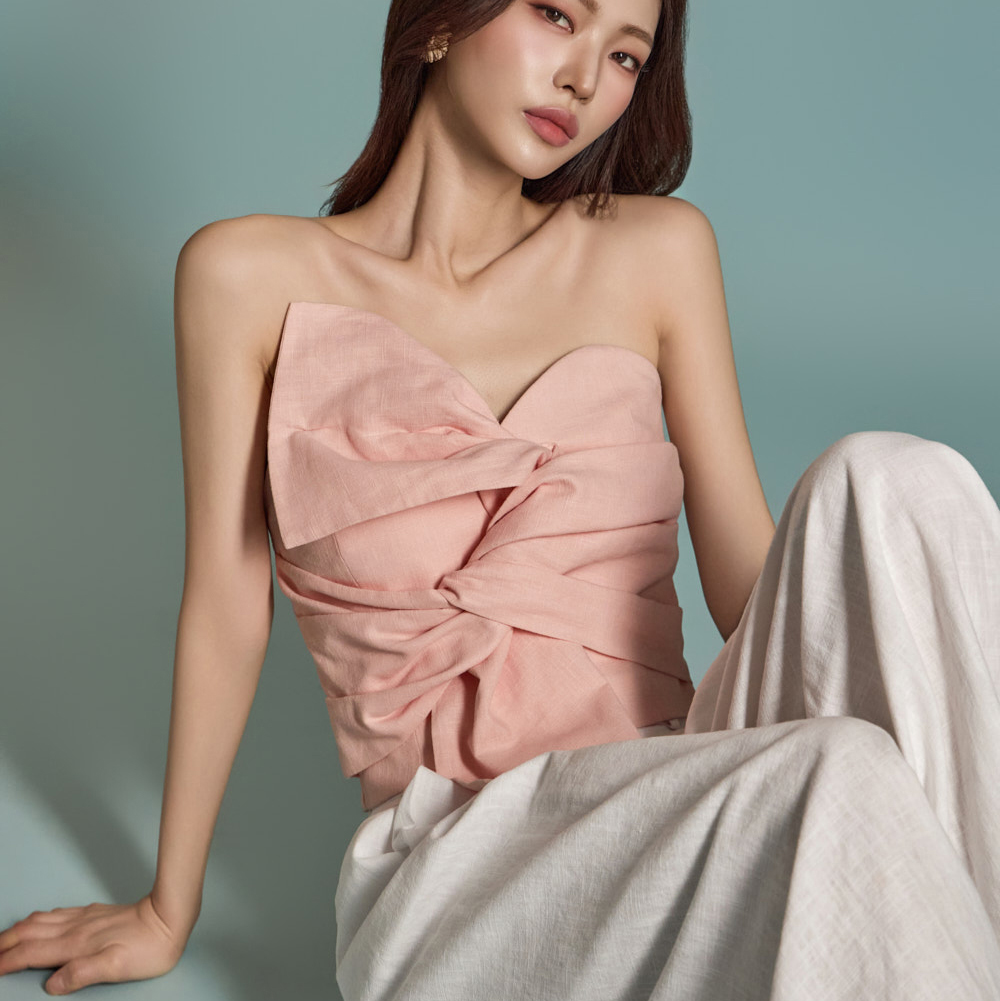 B9157 苎麻麻花抹胸衬衫