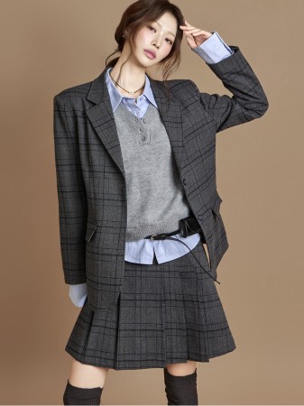 J2904 格子 修身 夾克 Korea