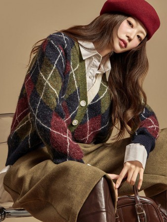 J2939 菱形花纹 開衫 Korea