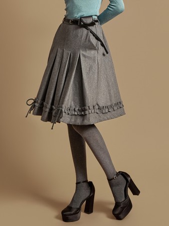 SK3096 荷叶边羊毛百褶裙 Korea