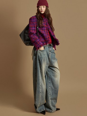 PJ617 钮扣阔腿牛仔裤 Korea