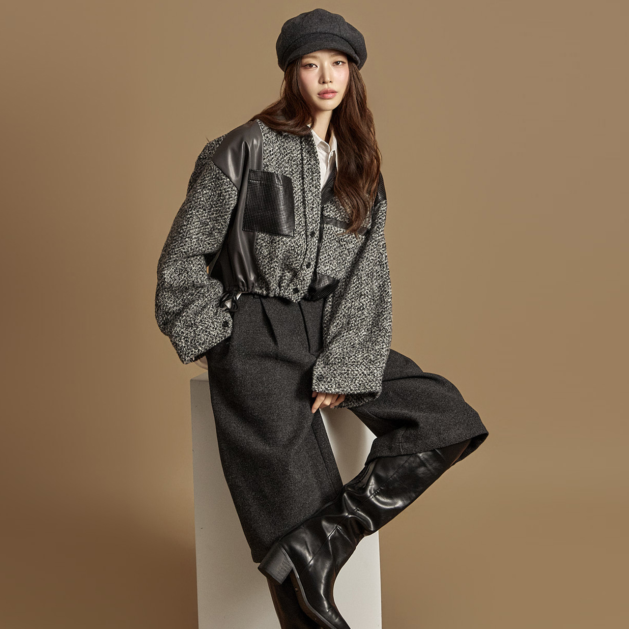 S828 皮革露脐衬衫