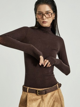 E4027 羊毛 天絲 高領衫 上衣 Korea