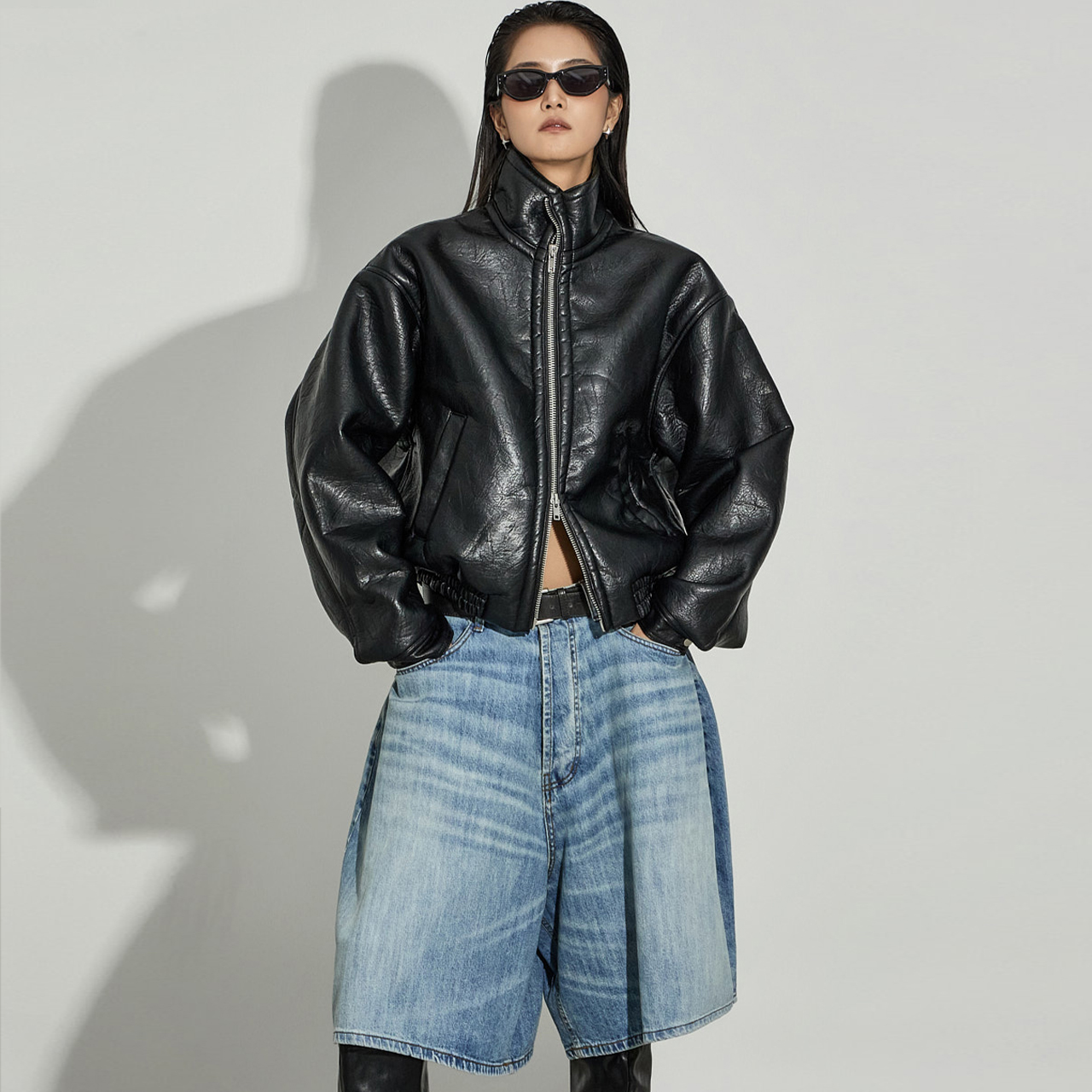 J2952 皮革 shearling jacket 毛衣外套