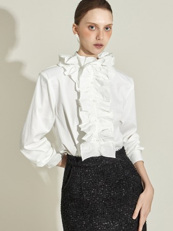 B3145 荷叶边雪纺衫 Korea