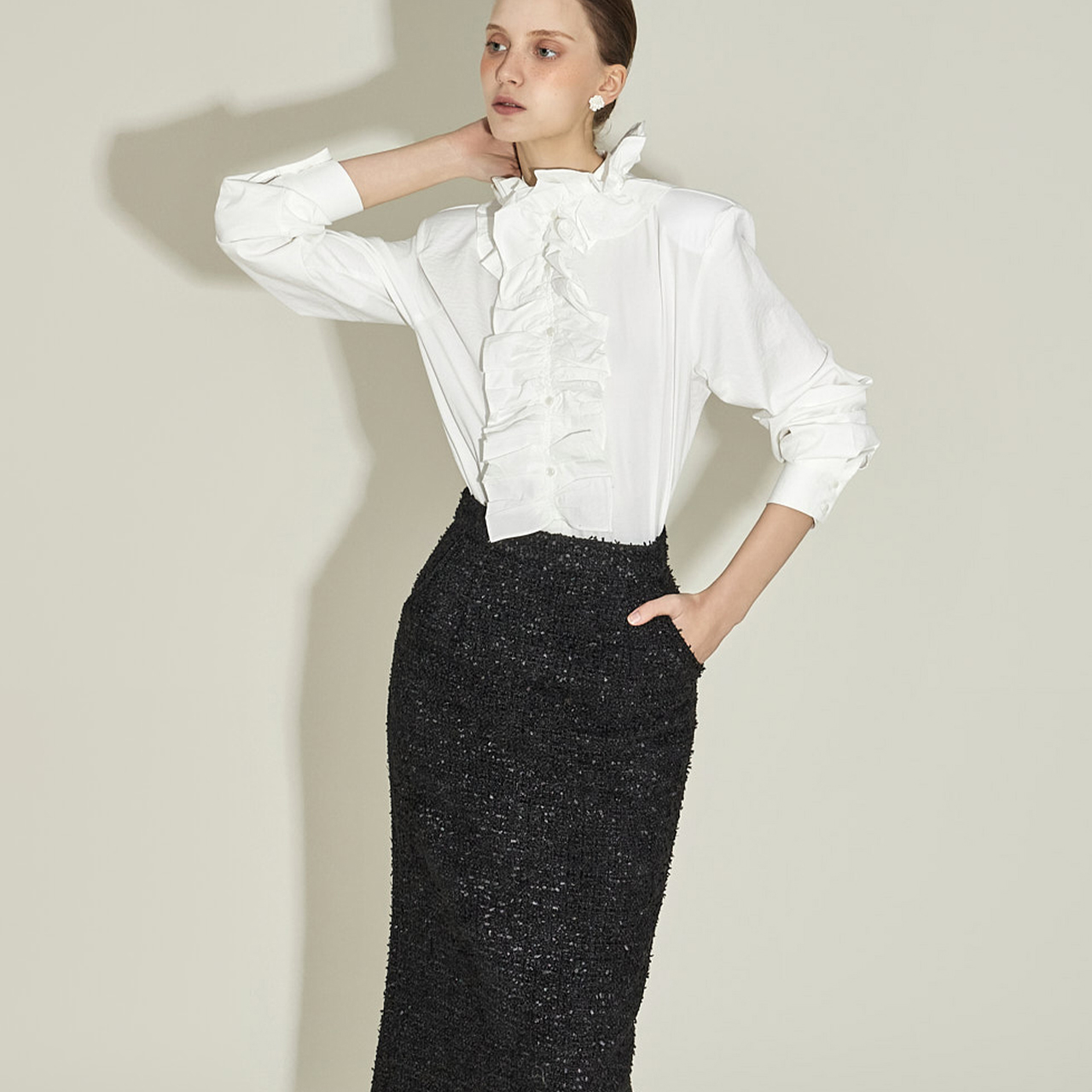 B3145 荷叶边雪纺衫