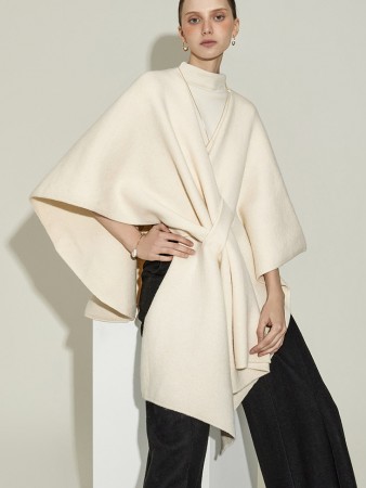 J2957 悬垂领绑带针织披肩 Korea