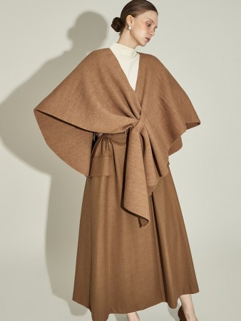 J2957 悬垂领绑带针织披肩 Korea