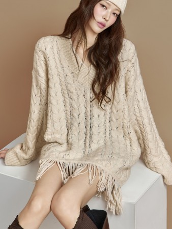 E3997 流苏长针织衫 Korea