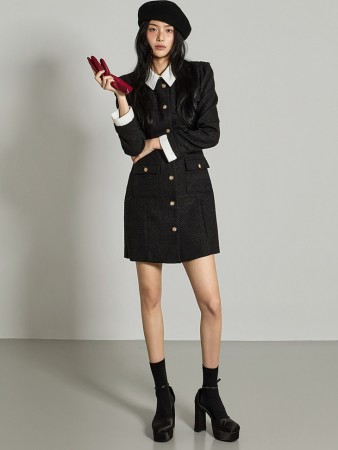 D5395 花呢拼色带领连衣裙 Korea