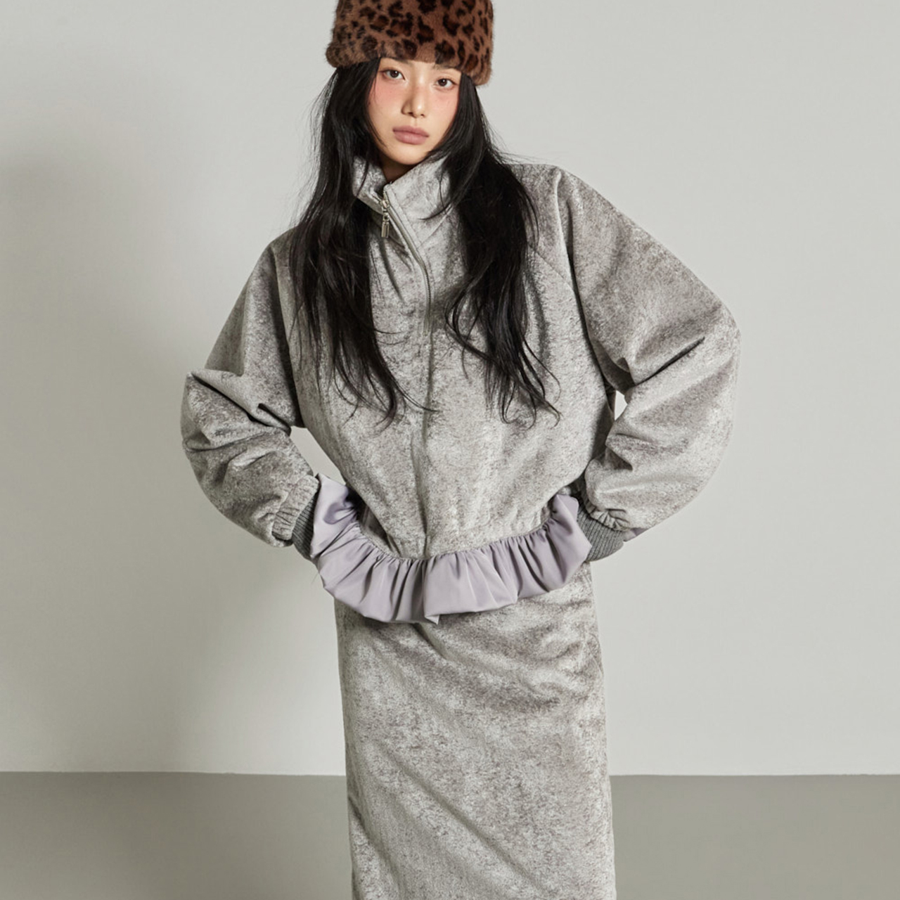 E4035 半袖拉链装荷叶边上衣