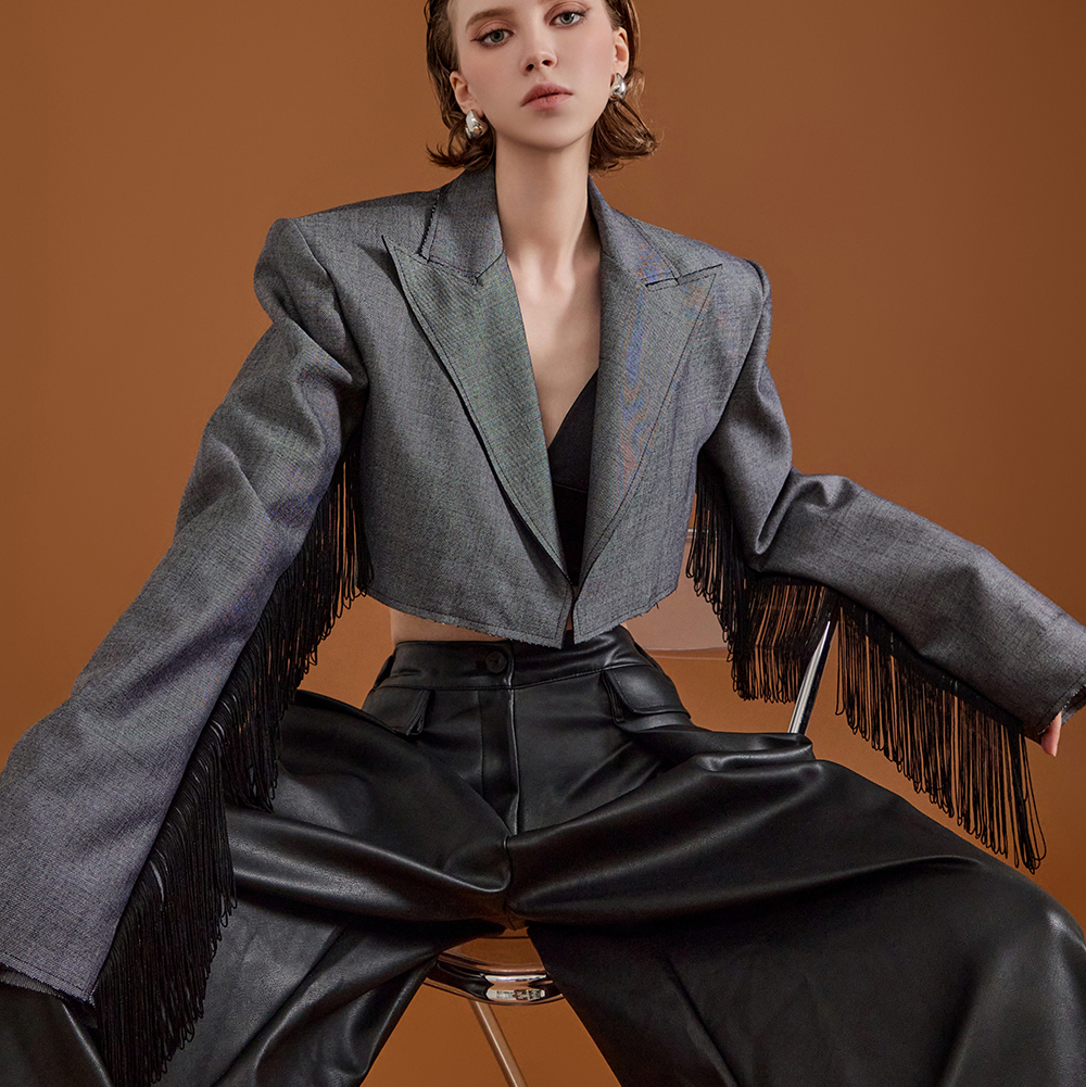 J9252 羊毛高腰短款单夹克