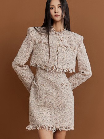 J9276 花呢流苏短款垫单夹克 Korea