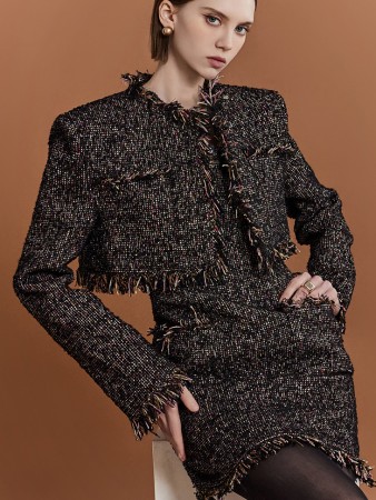 J9276 花呢流苏短款垫单夹克 Korea