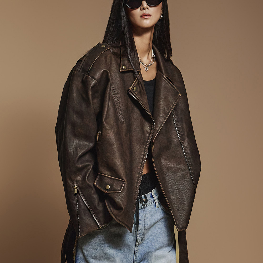 J2414 配腰带皮夹克