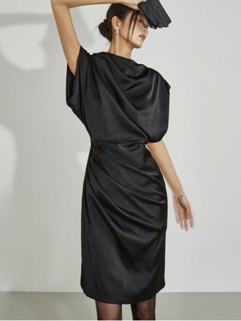 D9570 悬垂领褶皱迷你連衣裙 Korea