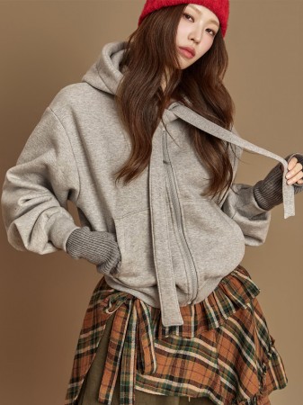 J2989 绑带加絨帶帽拉链装 Korea