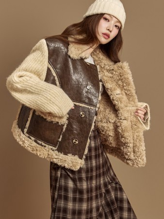 J2998 双面用拼色羊毛外套  Korea