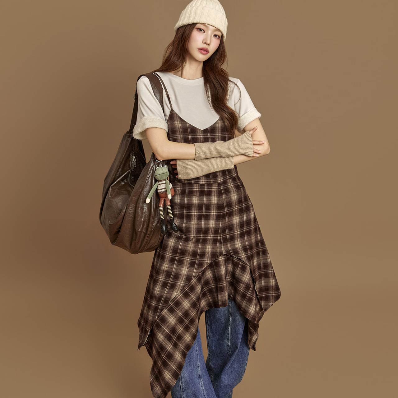 D5402 不規則格子連衣裙