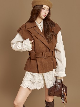 J2995 腰帶组合羊毛马甲 Korea