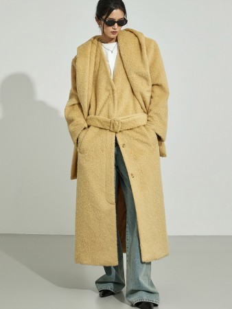 J2981 帶帽绑带组合大衣 Korea