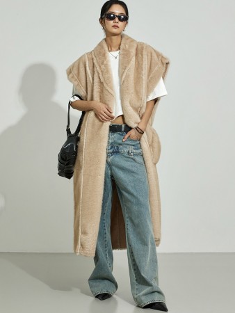 J9348 人造皮草绑带马甲 Korea