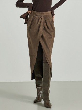 SK9293 绒面革不規則裙 Korea