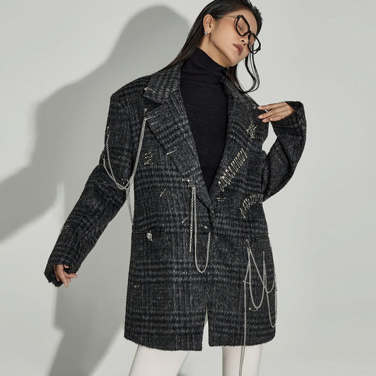 E4030 螺纹高领针织上衣