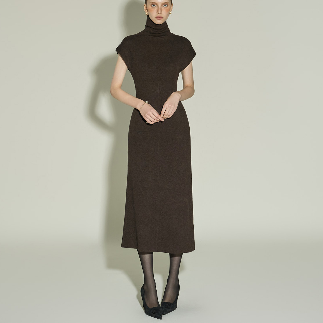 D5407 高领羊毛針織連衣裙