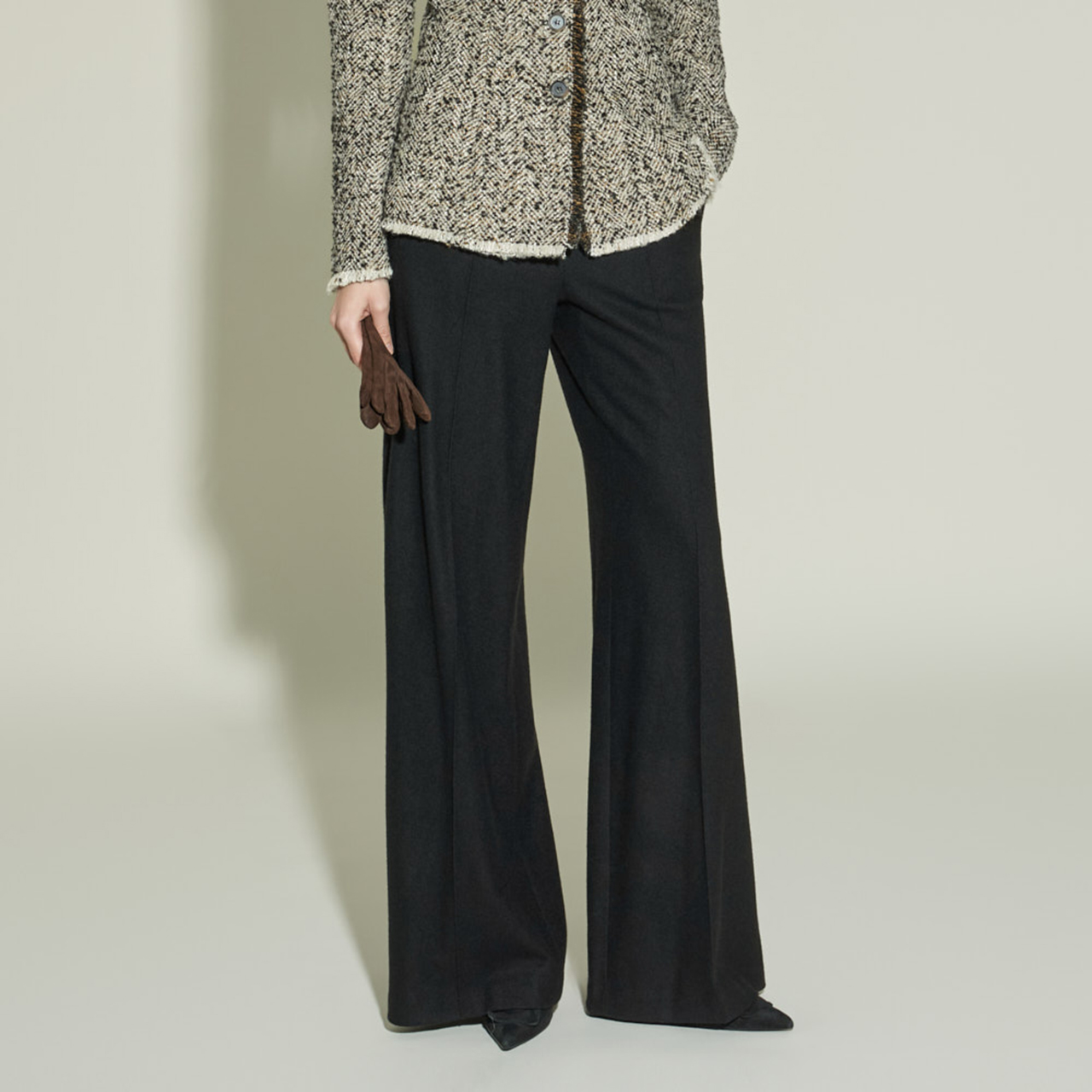 P9065 褶裥宽羊毛休闲裤