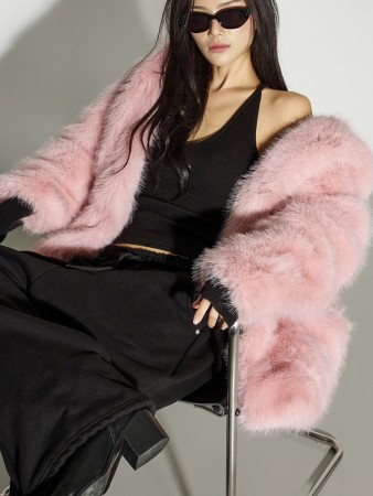 J3021 华丽 皮草 帶帽 毛衣外套 Korea