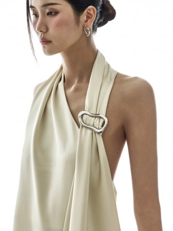 D5420 金屬 悬垂领 連衣裙 Korea