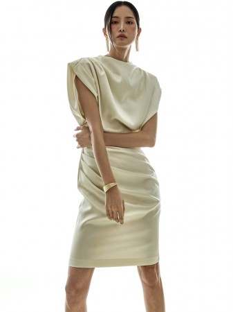 D9570 悬垂领褶皱迷你連衣裙 Korea