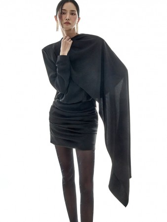 D9573 悬垂领 迷你 連衣裙 Korea