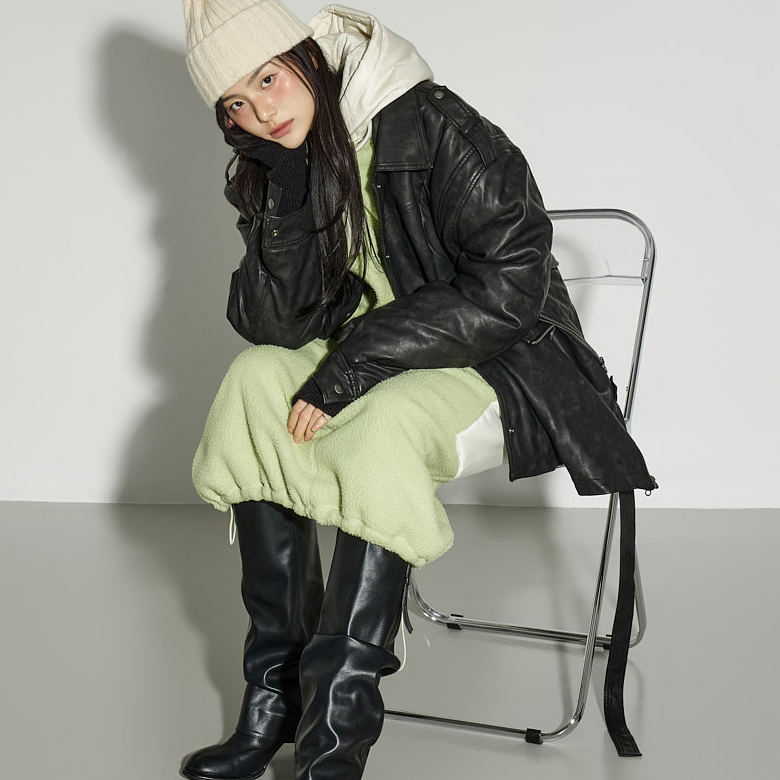 J3017 絎縫 皮革 毛衣外套