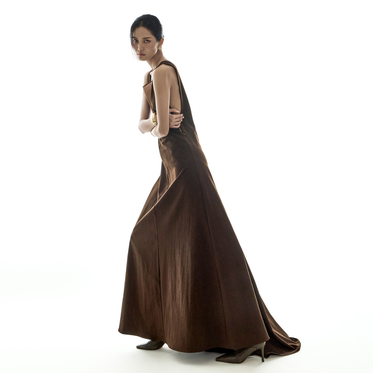 D5418 V領 极长 連衣裙