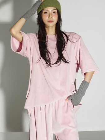 E4051 天鵝絨 墊肩 上衣 Korea