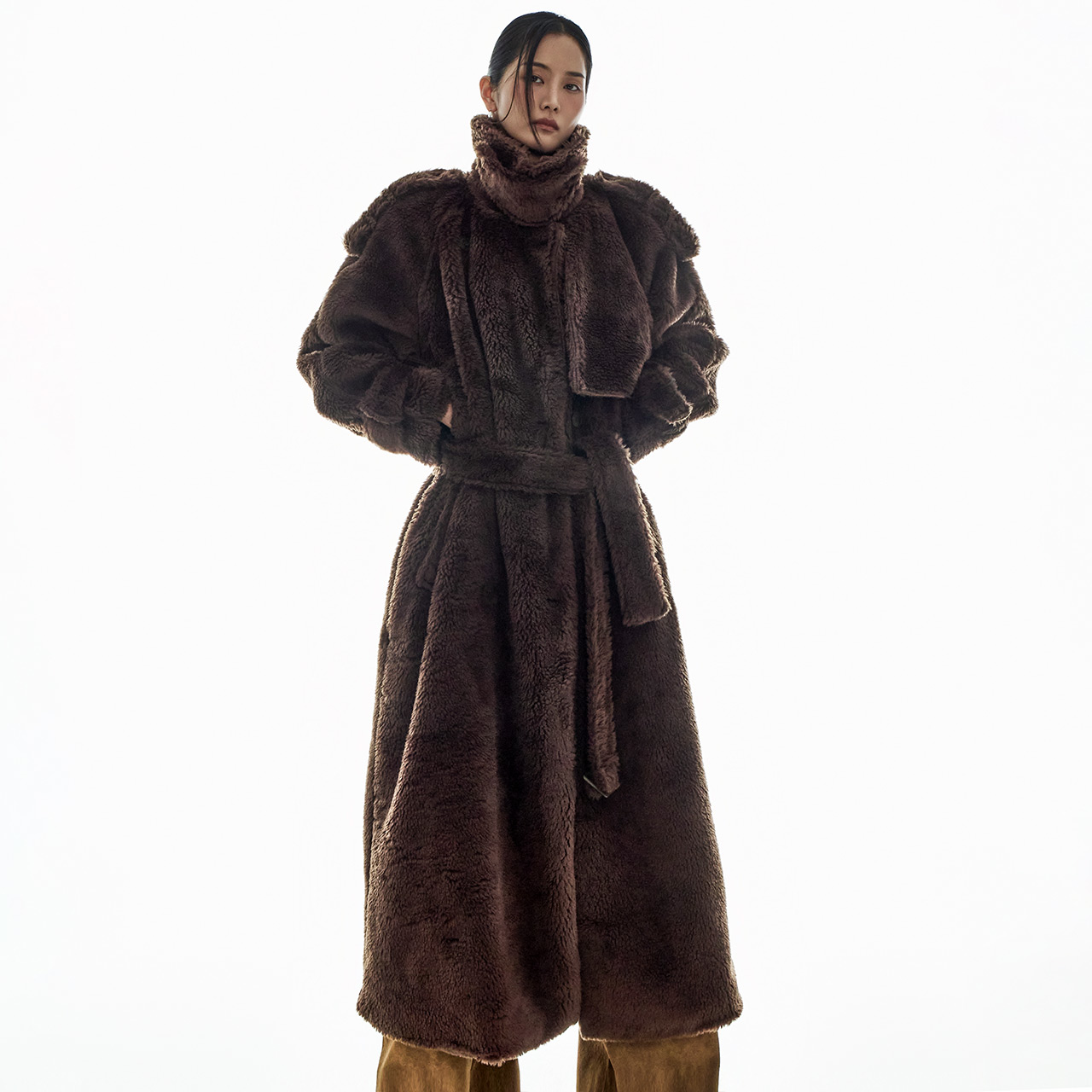 J3041 腰带 风衣 皮草 大衣